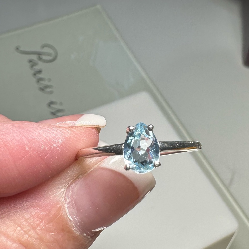 New Aquamarine & sterling silver pear shape ring ; sz 8